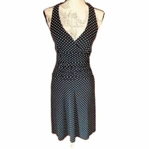 Eliza J Polka Dot Fit-And-Flare Halter Dress. Black/White. Size 10P